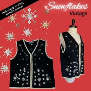 Vintage Snowflake Sweater Zip Vest Fall Winter Christmas Party Festive Beaded
